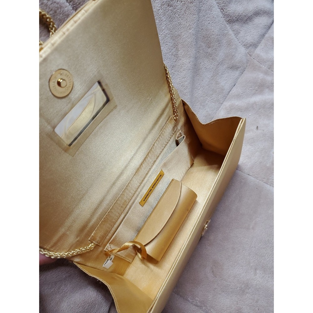 Valerie Stevens Evening Bag Gold Satin Shoulder‎ Evelope Bag & Lipstick Houlder - Picture 7 of 12